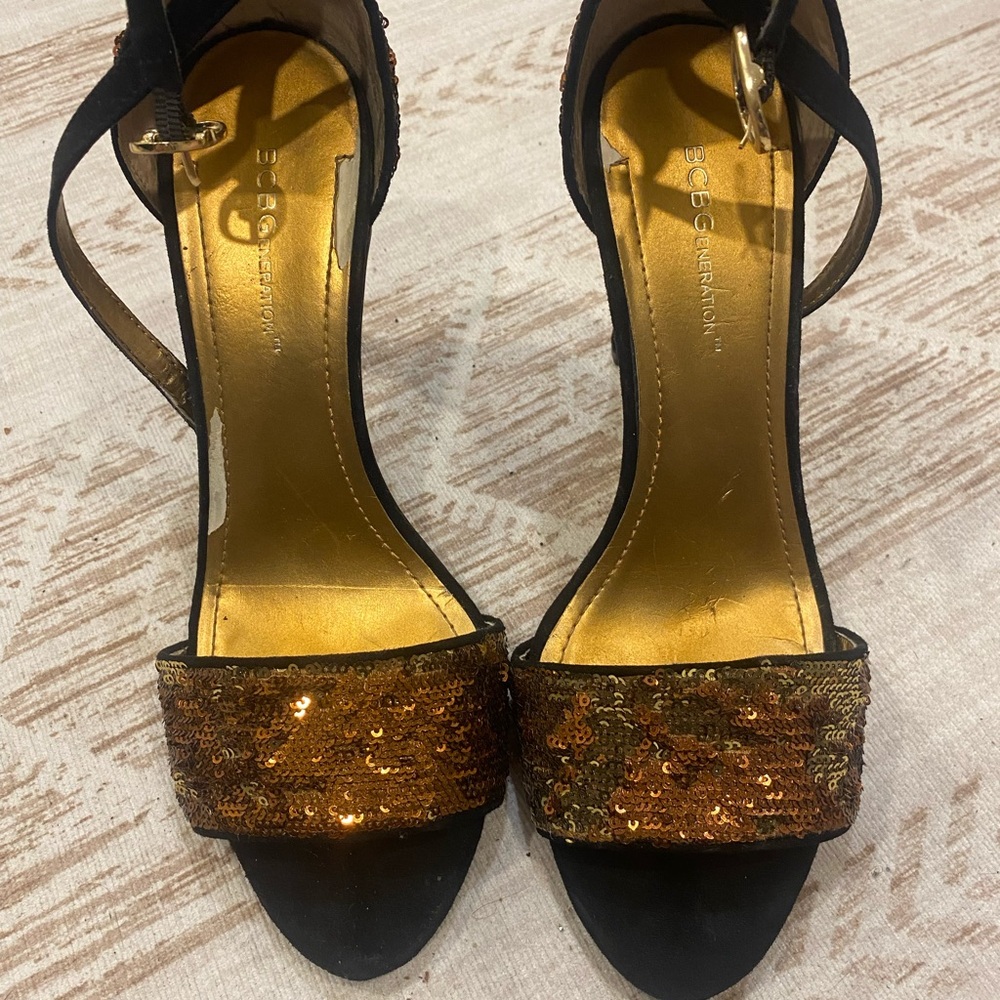 BCBGeneration Black and Gold Stiletto Heels